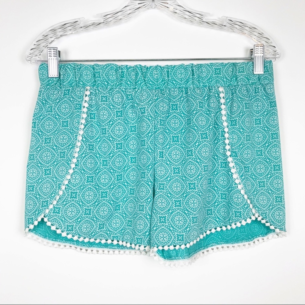 Catherine Malandrino Shorts Pom Pom Trim Geometric M Boho Summer Beach Vacation